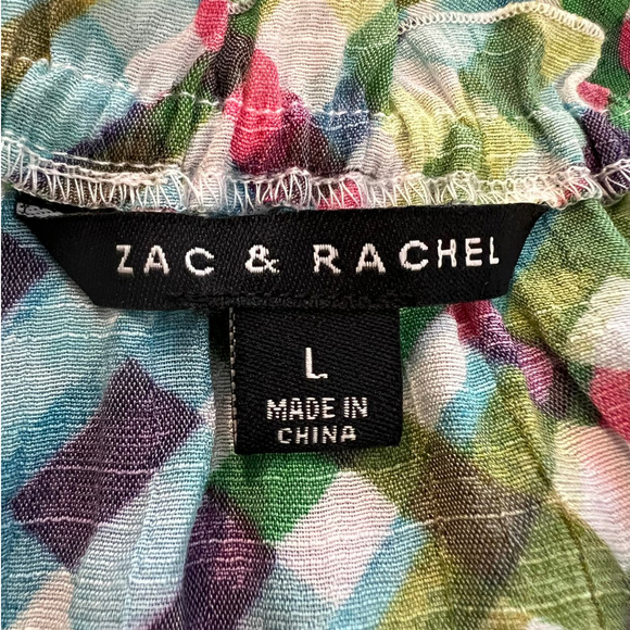 Zac & Rachel Blouse in Multicolored Plaid Ruffled Neckline Size L - Picture 4 of 6